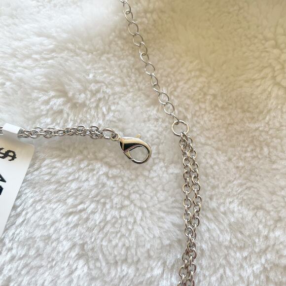 Macy’s Two Row Layered Y Necklace Silver Blue Linked Rings NWOT - Picture 7 of 9
